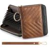 imageBOSTANTEN Credit Card Holder Wallet RFID Blocking Leather Small Wallet for Women Zipper Keychain Wallet with Wristlet BlackBrownBlack