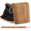 imageBOSTANTEN Credit Card Holder Wallet RFID Blocking Leather Small Wallet for Women Zipper Keychain Wallet with Wristlet BlackCamel