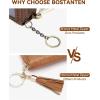 imageBOSTANTEN Credit Card Holder Wallet RFID Blocking Leather Small Wallet for Women Zipper Keychain Wallet with Wristlet BlackTasselBeigeBrown