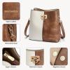 imageBOSTANTEN Crossbody Bucket Shoulder Bags for Women Vegan Leather Purse Cross Body Handbag Multiple PocketsBeige With Brown