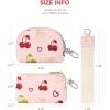 imageBOSTANTEN Keychain Wallet RFID Leather Credit Card Holder Wristlet Wallets for Women with Coin Purse  Lipstick Case BeigeBrownACherry Print