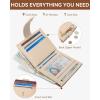 imageBOSTANTEN Slim Wallet for Women Small RFID Blocking Credit Card Holder Leather Bifold Wallets with Zipper Coin Pocket BeigeBrownRainbow Pink