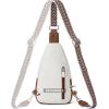 imageBOSTANTEN Sling Bag Cross Body Bag Trendy Leather Crossbody Purse Chest Bag with Adjustable Guitar Strap for TravelBeige