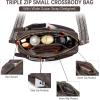 imageBOSTANTEN Small Crossbody Purse for Women Triple Zip Cell Phone Leather Handbag with Colored Shoulder StrapCoffee