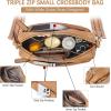 imageBOSTANTEN Small Crossbody Purse for Women Triple Zip Cell Phone Leather Handbag with Colored Shoulder StrapP02camel Brown