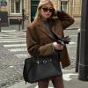 imageBOSTANTEN Top Handle Purses for Women Vegan Leather Suede Tote Satchel Bag Designer Fall Handbag with Adjustable StrapBlack