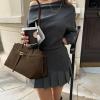 imageBOSTANTEN Top Handle Purses for Women Vegan Leather Suede Tote Satchel Bag Designer Fall Handbag with Adjustable StrapCoffee