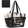 imageBOSTANTEN Travel Tote Bags for Women Foldable Beach Bag Waterproof Zipper Gym Sports Shopping Bag Trolley SleeveAblack With Offwhite