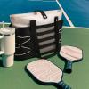 imageBOSTANTEN Travel Tote Bags for Women Foldable Beach Bag Waterproof Zipper Gym Sports Shopping Bag Trolley SleeveAblack With Offwhite