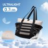 imageBOSTANTEN Travel Tote Bags for Women Foldable Beach Bag Waterproof Zipper Gym Sports Shopping Bag Trolley SleeveAblack With Offwhite