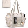 imageBOSTANTEN Travel Tote Bags for Women Foldable Beach Bag Waterproof Zipper Gym Sports Shopping Bag Trolley SleeveAoffwhite
