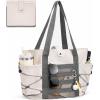 imageBOSTANTEN Travel Tote Bags for Women Foldable Beach Bag Waterproof Zipper Gym Sports Shopping Bag Trolley SleeveAoffwhite With Gray
