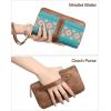 imageBOSTANTEN Wallets for Women Leather RFID Double Zipper Around Credit Card Holder Large Capacity Wristlet Clutch WalletGreenbrown Floral