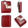 imageBOSTANTEN Women Leather Wallet Small RFID Blocking Bifold Zipper Pocket Wallet Card Case with ID Window BlackBeige3floral Red