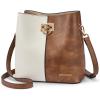imageBOSTANTEN Crossbody Bucket Shoulder Bags for Women Vegan Leather Purse Cross Body Handbag Multiple PocketsBeige With Brown