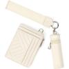 imageBOSTANTEN Keychain Wallet RFID Leather Credit Card Holder Wristlet Wallets for Women with Coin Purse  Lipstick Case BeigeBrownWhite