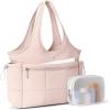 imageBOSTANTEN Puffer Tote Bag for Women Travel Tote Bag with Trolley Sleeve Lightweight Quilted Laptop Nurse Bag with ZipperPink