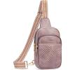 imageBOSTANTEN Sling Bag Quilted Crossbody Bags for Women Cross Body Purse Leather Fanny Pack with Adjustable Guitar StrapApurple