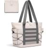 imageBOSTANTEN Travel Tote Bags for Women Foldable Beach Bag Waterproof Zipper Gym Sports Shopping Bag Trolley SleeveAoffwhite With Gray