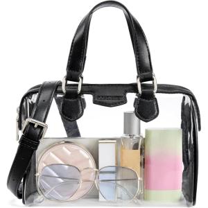 imageBOSTANTEN Clear Bag for Stadium Approved Top Handle Crossbody Purses Barrel Handbag for Events Concerts Travel Daily UseBlack