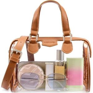 imageBOSTANTEN Clear Bag for Stadium Approved Top Handle Crossbody Purses Barrel Handbag for Events Concerts Travel Daily UseBrown