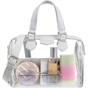 imageBOSTANTEN Clear Bag for Stadium Approved Top Handle Crossbody Purses Barrel Handbag for Events Concerts Travel Daily UseGrey