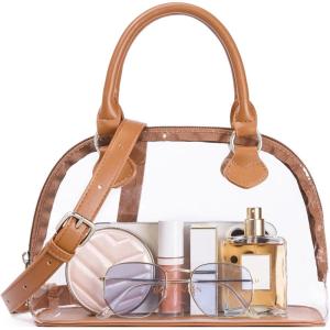 imageBOSTANTEN Clear Bag for Stadium Events Small Crossbody Purse Handbag with Top Handle for Concerts Sports TravelBrown