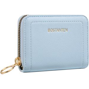 imageBOSTANTEN Credit Card Holder RFID Leather Small Wallets Woman Accordion Zipper Card Wallet BeigeSky Blue
