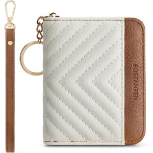 imageBOSTANTEN Credit Card Holder Wallet RFID Blocking Leather Small Wallet for Women Zipper Keychain Wallet with Wristlet BlackBeigeBrown