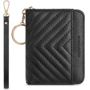 imageBOSTANTEN Credit Card Holder Wallet RFID Blocking Leather Small Wallet for Women Zipper Keychain Wallet with Wristlet BlackBlack