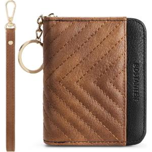 imageBOSTANTEN Credit Card Holder Wallet RFID Blocking Leather Small Wallet for Women Zipper Keychain Wallet with Wristlet BlackBrownBlack