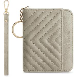 imageBOSTANTEN Credit Card Holder Wallet RFID Blocking Leather Small Wallet for Women Zipper Keychain Wallet with Wristlet BlackGrey