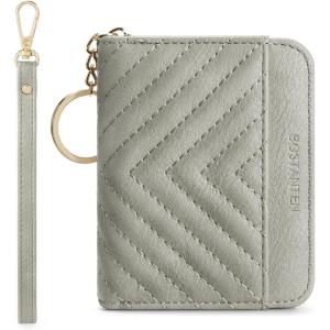 imageBOSTANTEN Credit Card Holder Wallet RFID Blocking Leather Small Wallet for Women Zipper Keychain Wallet with Wristlet BlackLight Grey