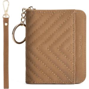 imageBOSTANTEN Credit Card Holder Wallet RFID Blocking Leather Small Wallet for Women Zipper Keychain Wallet with Wristlet BlackSuede Brown