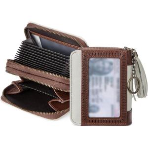 imageBOSTANTEN Credit Card Holder Wallet RFID Blocking Leather Small Wallet for Women Zipper Keychain Wallet with Wristlet BlackTasselBeigeBrown