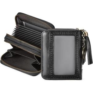 imageBOSTANTEN Credit Card Holder Wallet RFID Blocking Leather Small Wallet for Women Zipper Keychain Wallet with Wristlet BlackTasselBlack