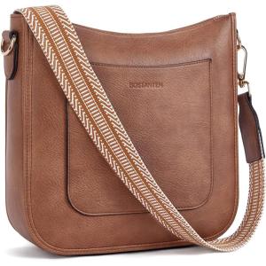 imageBOSTANTEN Crossbody Bags for Women Trendy Vegan Leather Hobo Handbags Fashion Shoulder Purse with Adjustable Guitar StrapA01retro Brown