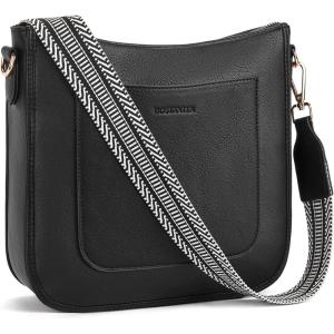 imageBOSTANTEN Crossbody Bags for Women Trendy Vegan Leather Hobo Handbags Fashion Shoulder Purse with Adjustable Guitar StrapA02black