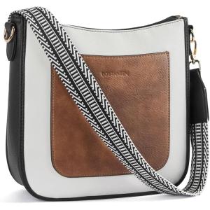 imageBOSTANTEN Crossbody Bags for Women Trendy Vegan Leather Hobo Handbags Fashion Shoulder Purse with Adjustable Guitar StrapA08black With Brown With White