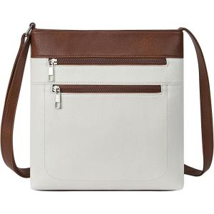 imageBOSTANTEN Crossbody Bags for Women Vegan Leather Purses Quilted Shoulder Handbags with Adjustable Shoulder StrapZ03white With Brown