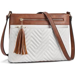imageBOSTANTEN Crossbody Purses for Women Medium Shoulder Bag Quilted Handbags with Zipper PocketBeige With Brown
