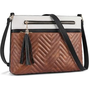 imageBOSTANTEN Crossbody Purses for Women Medium Shoulder Bag Quilted Handbags with Zipper PocketBeige With Brown With Black