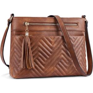 imageBOSTANTEN Crossbody Purses for Women Medium Shoulder Bag Quilted Handbags with Zipper PocketBrown