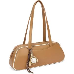 imageBOSTANTEN Handbags for Women Trendy Vegan Leather Underarm Purse Daily Shoulder Bag with Baseball CharmBrown