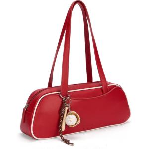 imageBOSTANTEN Handbags for Women Trendy Vegan Leather Underarm Purse Daily Shoulder Bag with Baseball CharmRed