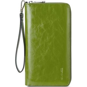 imageBOSTANTEN Leather Wallet for Women RFID Blocking Zip Around Credit Cards Holder Phone ClutchBgreen