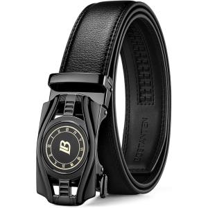 imageBOSTANTEN Mens Belt Leather Ratchet Belt For Men Dress and Casual with Adjustable Buckle Trim to Fit002black