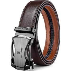 imageBOSTANTEN Mens Belt Leather Ratchet Belt For Men Dress and Casual with Adjustable Buckle Trim to FitWoven Pattern  Black