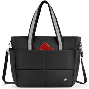 imageBOSTANTEN Puffer Tote Bag for Women Travel Tote Bag with Trolley Sleeve Lightweight Quilted Laptop Nurse Bag with ZipperPuffer Black