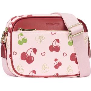 imageBOSTANTEN Quilted Crossbody Bags for Women Vegan Leather Purses Small Shoulder Handbags with Wide StrapCherry